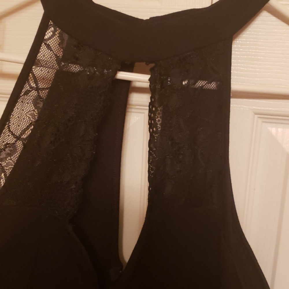 Peplum lace halter black dress 2x
